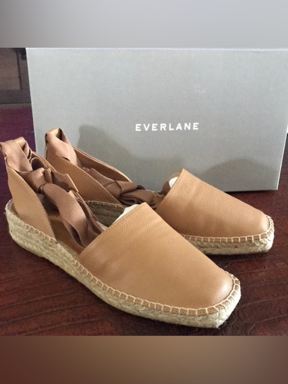 Everlane Leather Espadrille Tie-Up Sandals in Tan